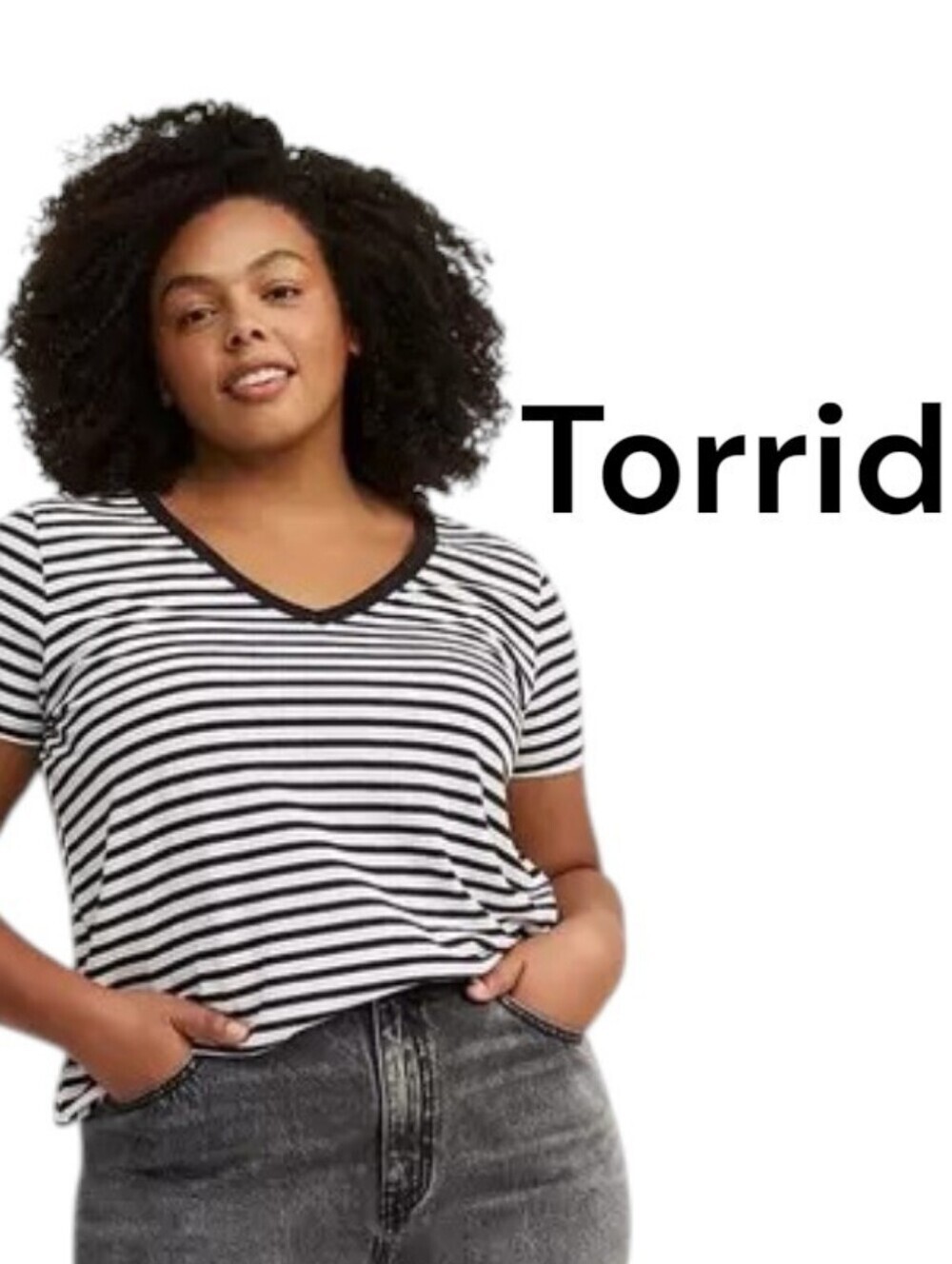 NWOT Torrid Signature Jersey Striped V-Neck Tee Top Black White Size 00 (M/L)